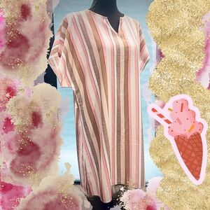 Neapolitan Ice Cream Pink Brown White Striped Dress Size XL